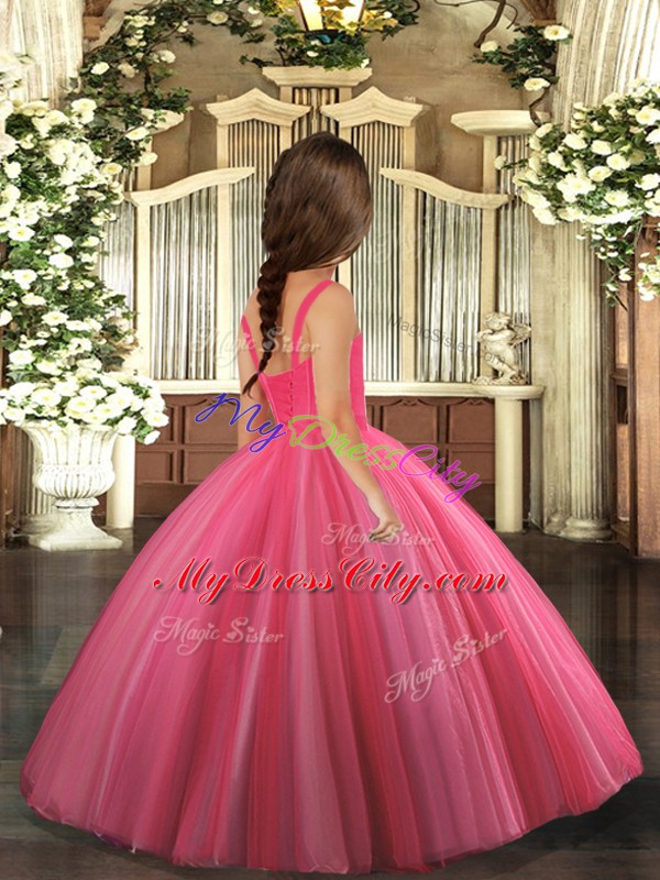 Low Price Beading Pageant Dress Wholesale Hot Pink Lace Up Sleeveless Floor Length