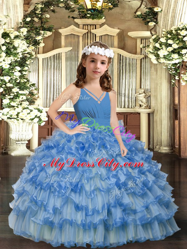 Cheap Organza Sleeveless Floor Length Pageant Dresses and Ruffled Layers