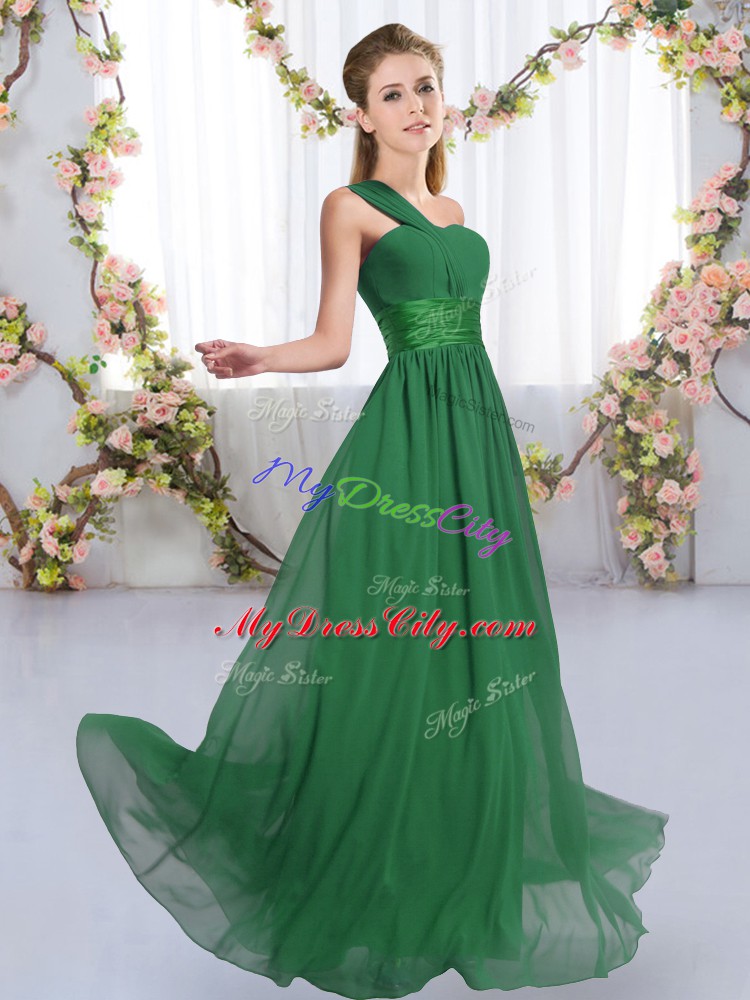 Best Dark Green Sleeveless Ruching Floor Length Bridesmaid Dresses