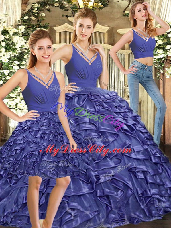 Floor Length Backless Quinceanera Dresses Lavender for Sweet 16 and Quinceanera with Ruffles Brush Train