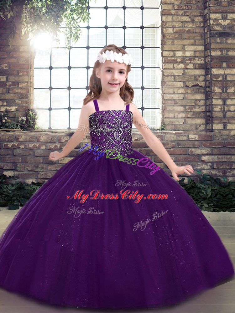 Latest Sleeveless Lace Up Floor Length Beading Child Pageant Dress