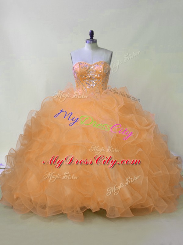 Amazing Sleeveless Beading and Ruffles Lace Up Quinceanera Dresses