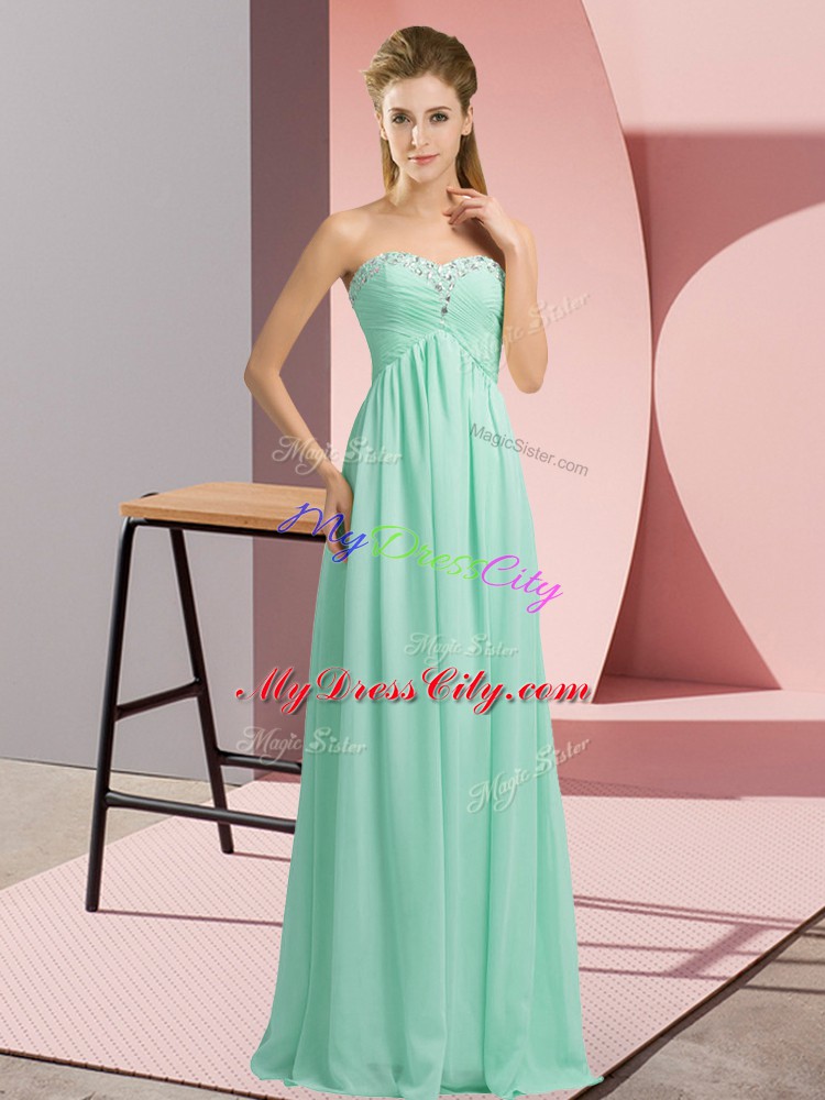 Apple Green Empire Beading Formal Evening Gowns Lace Up Chiffon Sleeveless Floor Length