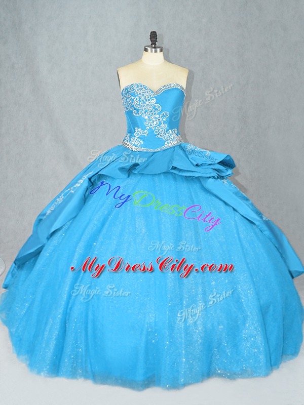 Sleeveless Court Train Embroidery Lace Up Quinceanera Gowns