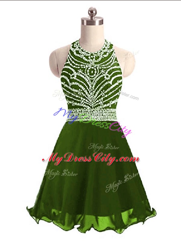 New Arrival Sleeveless Lace Up Mini Length Beading Prom Dress