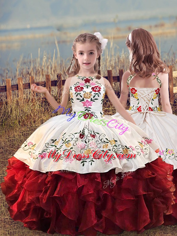 Beauteous Sleeveless Embroidery and Ruffles Lace Up Pageant Dresses