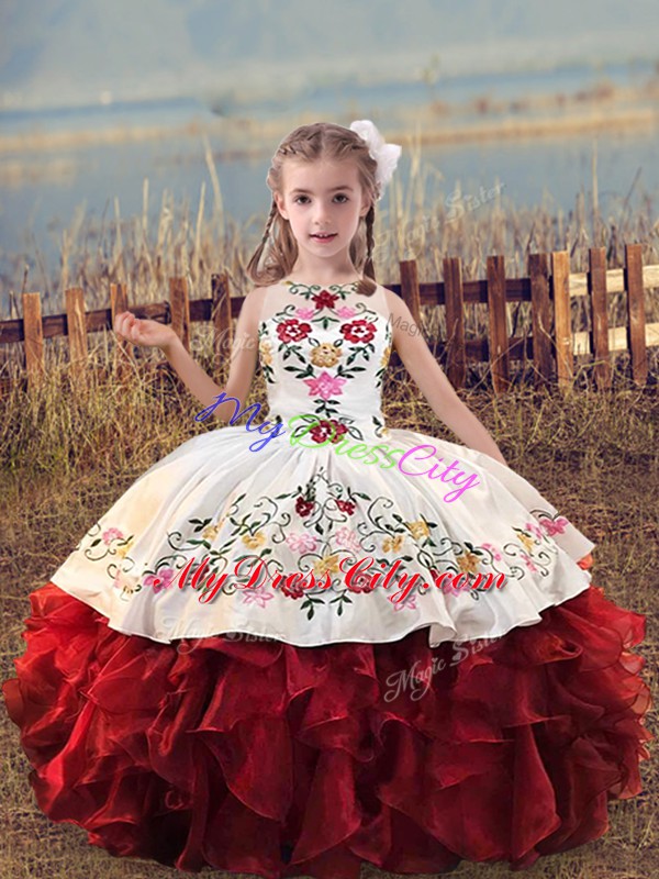 Beauteous Sleeveless Embroidery and Ruffles Lace Up Pageant Dresses