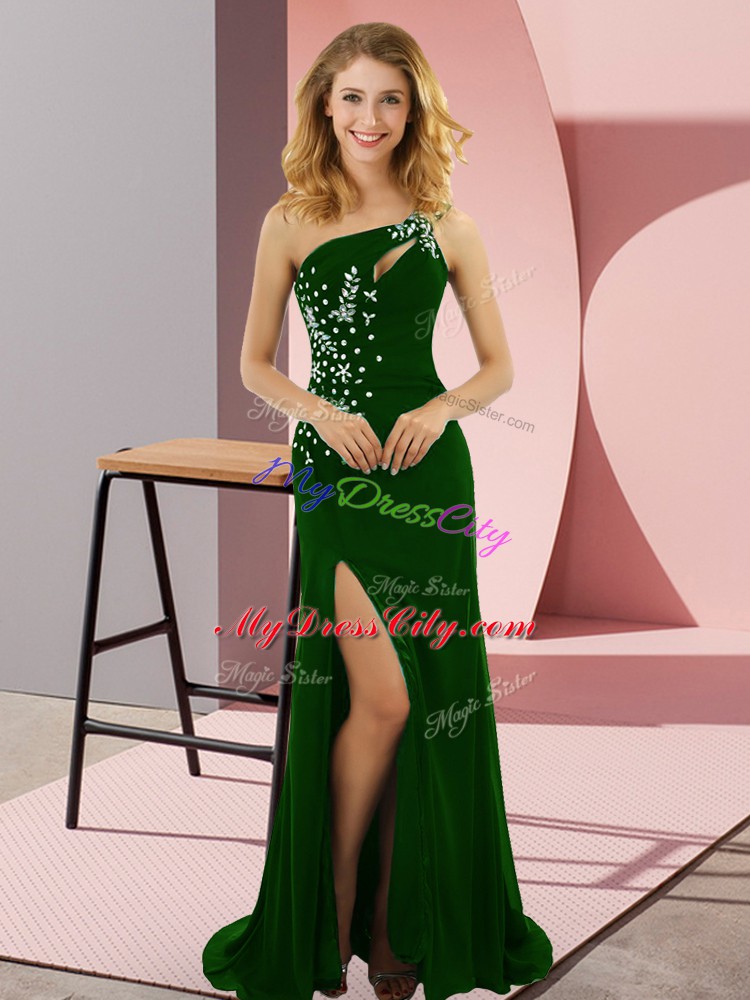 Admirable Beading Prom Party Dress Green Lace Up Sleeveless Sweep Train