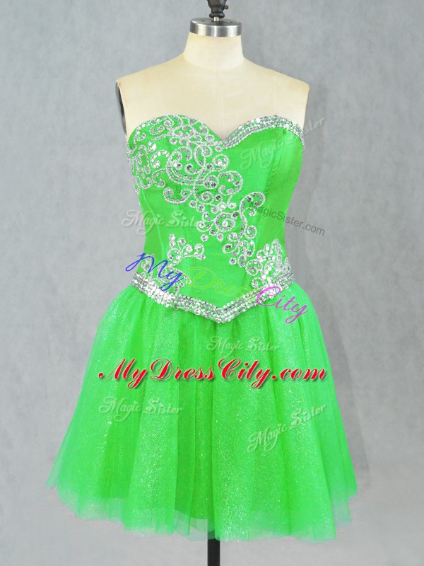 Green Lace Up Sweetheart Beading Evening Gowns Tulle Sleeveless