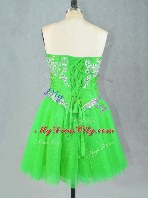 Green Lace Up Sweetheart Beading Evening Gowns Tulle Sleeveless