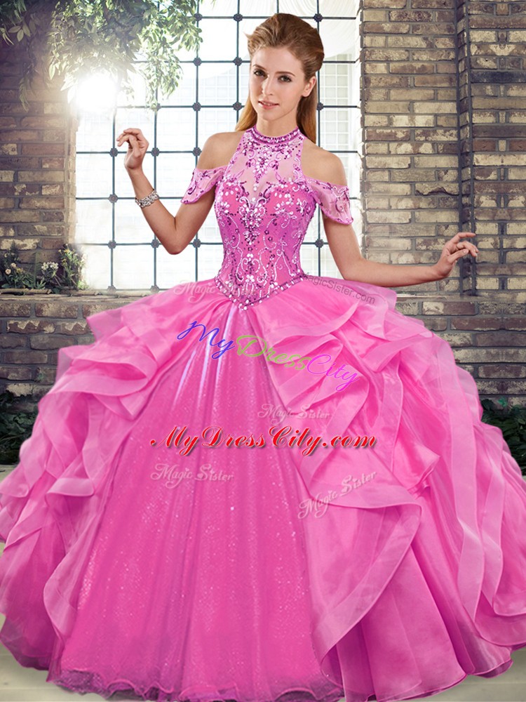 Hot Selling Sleeveless Beading and Ruffles Lace Up Sweet 16 Dresses