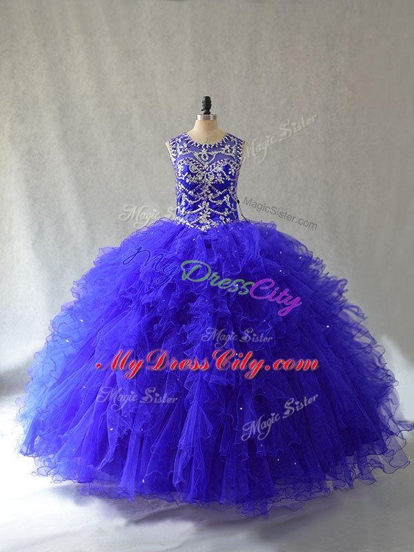 Sleeveless Beading and Ruffles Lace Up Quinceanera Gown