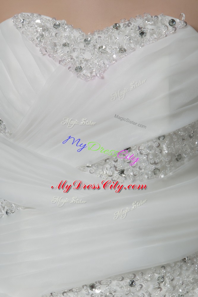 Court Train Ball Gowns Wedding Dresses White Sweetheart Tulle Sleeveless Lace Up