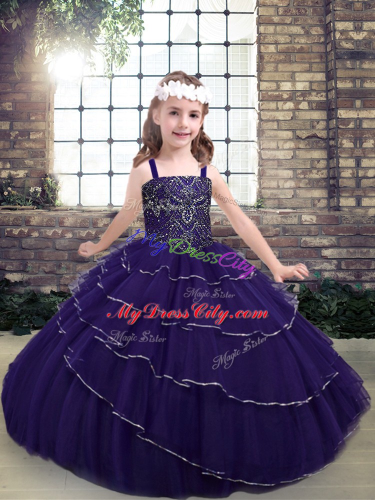 Beading Pageant Dress Wholesale Purple Lace Up Sleeveless Floor Length