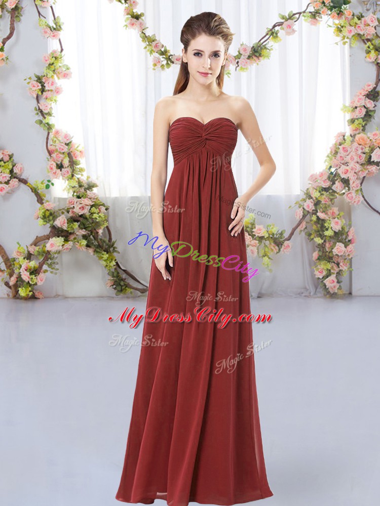 Fitting Floor Length Rust Red Wedding Party Dress Chiffon Sleeveless Ruching