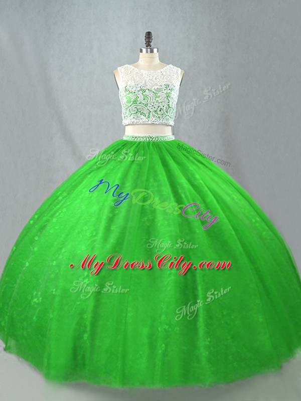 Exquisite Sleeveless Floor Length Beading Zipper Vestidos de Quinceanera with Green