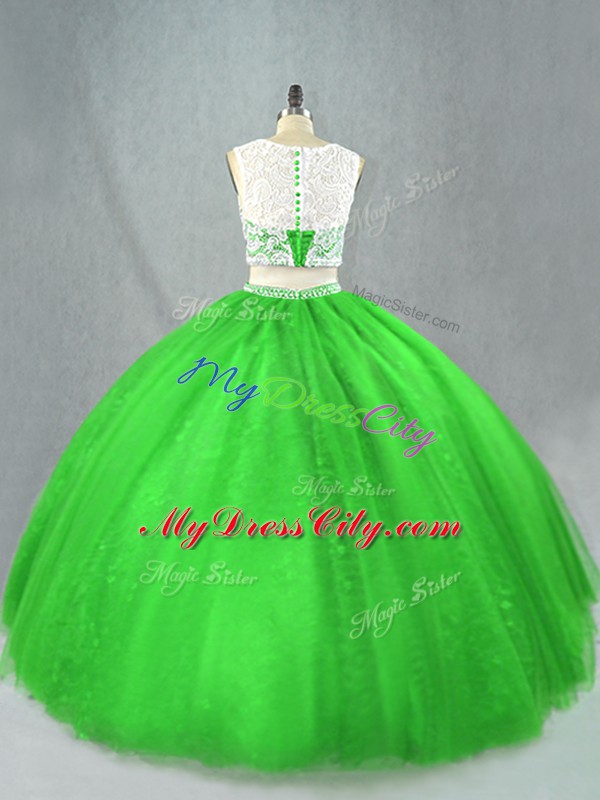 Exquisite Sleeveless Floor Length Beading Zipper Vestidos de Quinceanera with Green