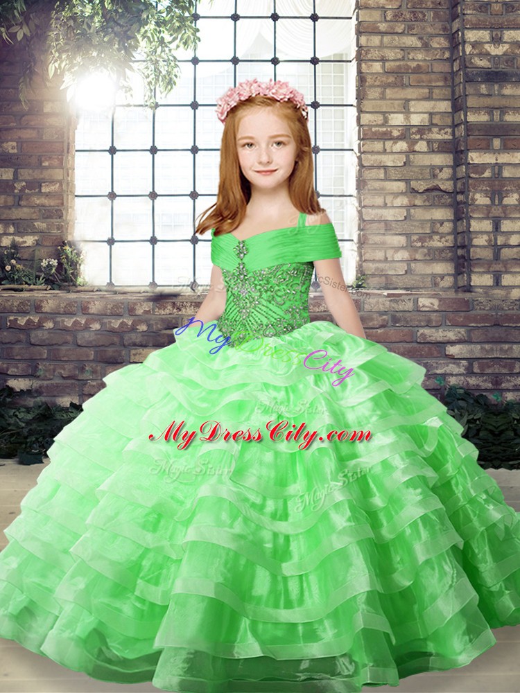 Trendy Kids Pageant Dress Straps Sleeveless Brush Train Lace Up