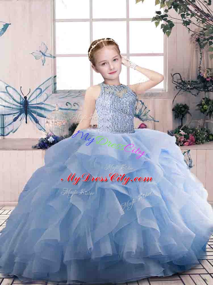 Floor Length Lavender Pageant Dress for Teens Scoop Sleeveless Zipper