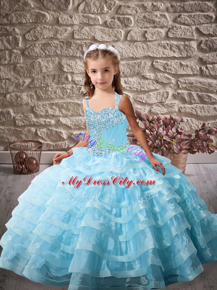 Pretty Organza Sleeveless Pageant Gowns For Girls and Beading and Ruffled Layers