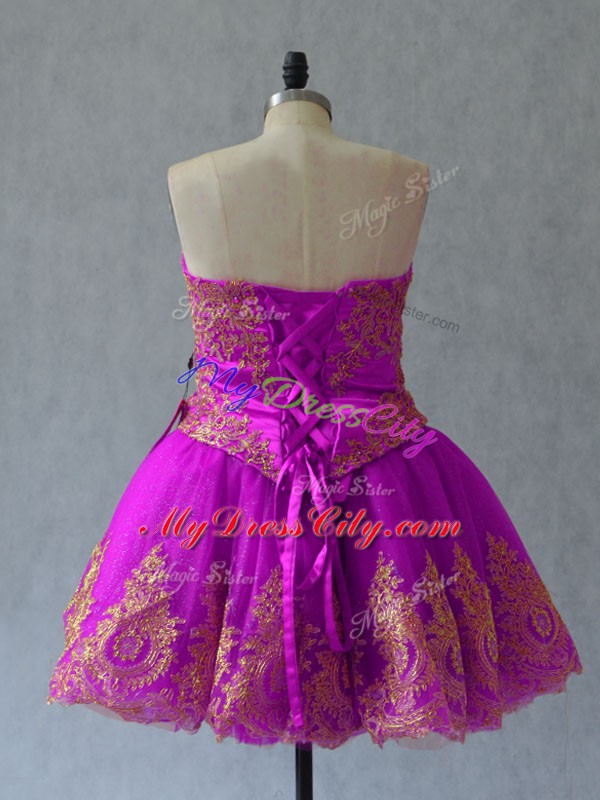 Fuchsia Prom and Party with Appliques and Embroidery Sweetheart Sleeveless Lace Up