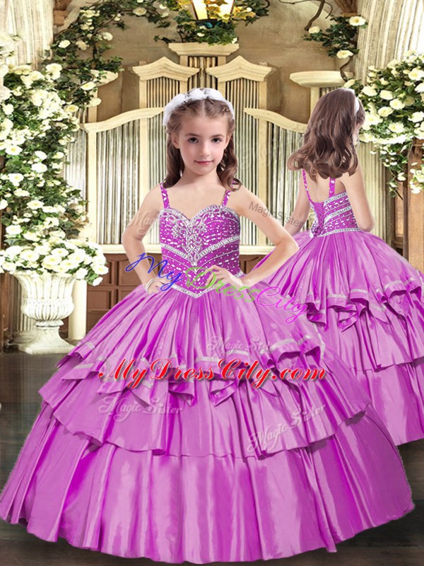 Low Price Floor Length Lace Up Quinceanera Dress Lilac for Sweet 16 and Quinceanera with Beading and Ruffled Layers