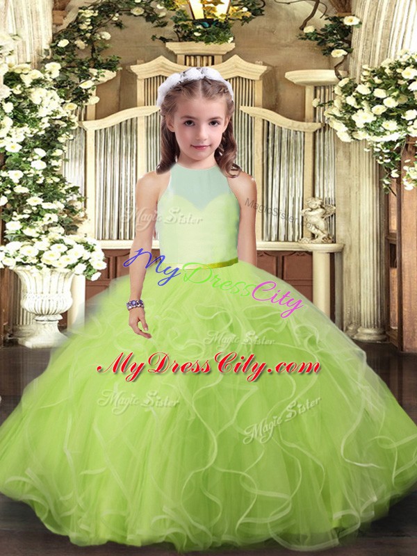 Dazzling Scoop Sleeveless Tulle Little Girl Pageant Dress Ruffles Backless