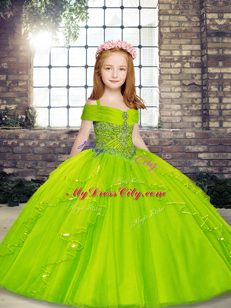 Perfect Straps Neckline Beading Child Pageant Dress Sleeveless Lace Up