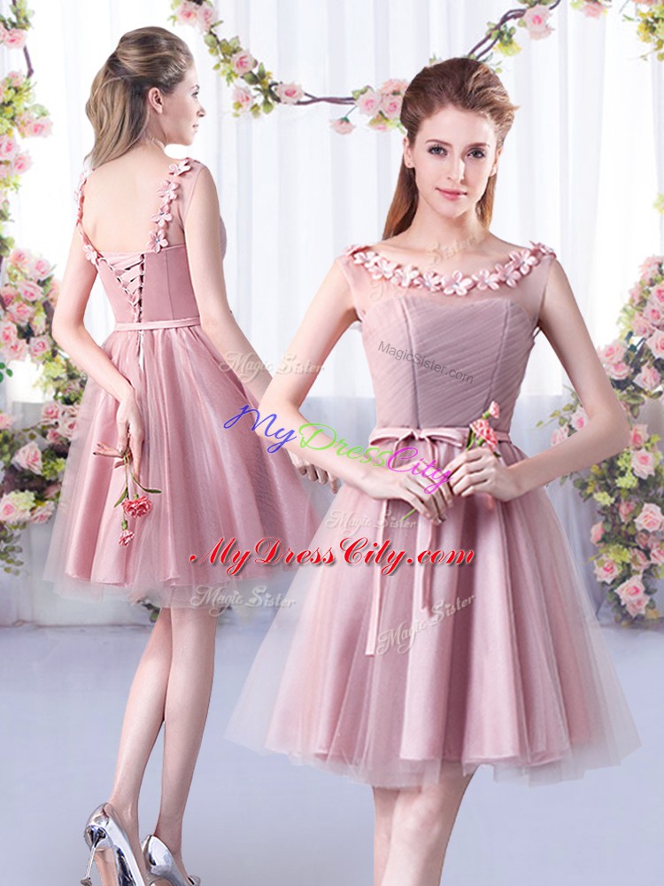 Exquisite Knee Length Pink Wedding Party Dress Scoop Sleeveless Lace Up