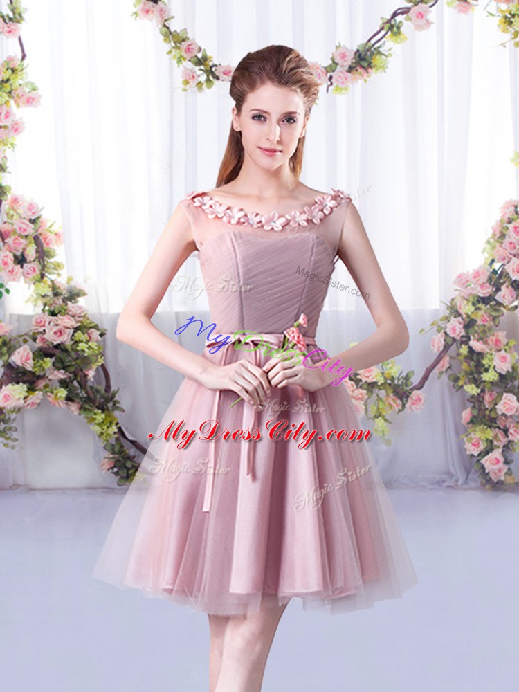 Exquisite Knee Length Pink Wedding Party Dress Scoop Sleeveless Lace Up