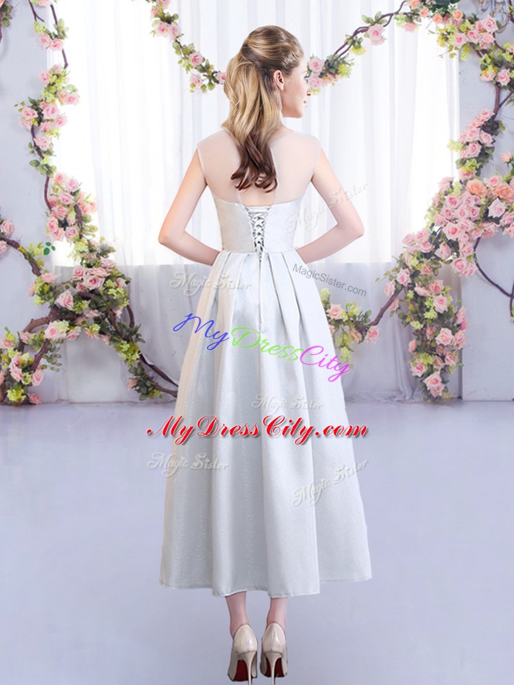 Perfect Silver Sleeveless Satin Lace Up Quinceanera Court Dresses for Wedding Party