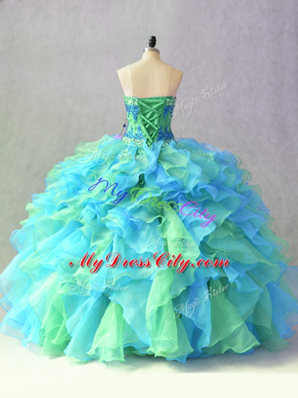 Multi-color Sleeveless Floor Length Beading and Ruffles Lace Up 15 Quinceanera Dress