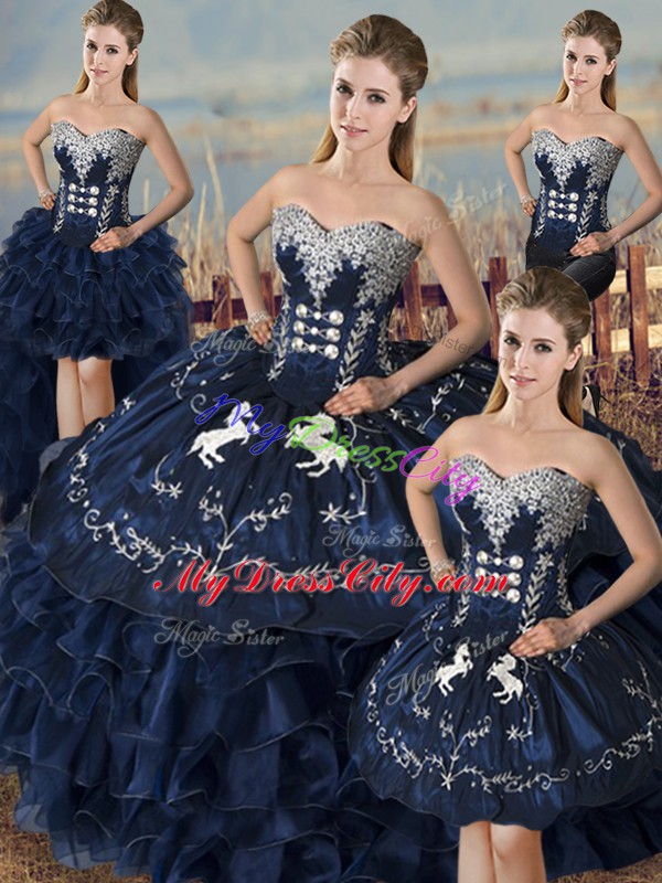 Pretty Floor Length Navy Blue Sweet 16 Quinceanera Dress Sweetheart Sleeveless Lace Up