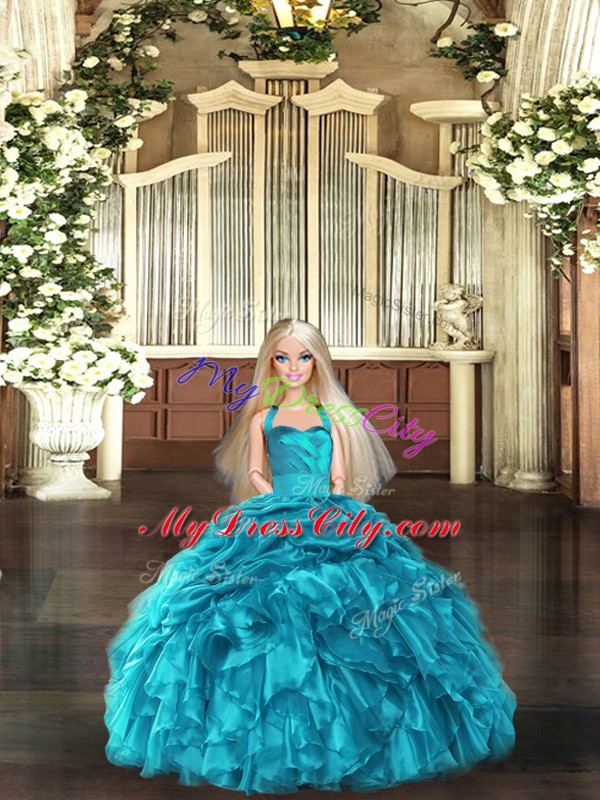 Attractive Ruffles and Pick Ups Quinceanera Gowns Teal Lace Up Sleeveless Floor Length