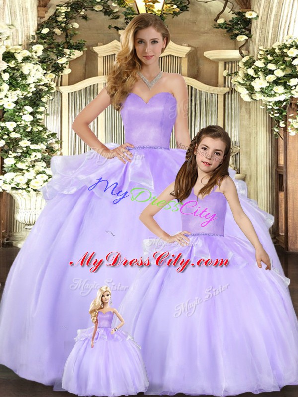 Clearance Lavender Lace Up Sweetheart Beading Ball Gown Prom Dress Organza Sleeveless