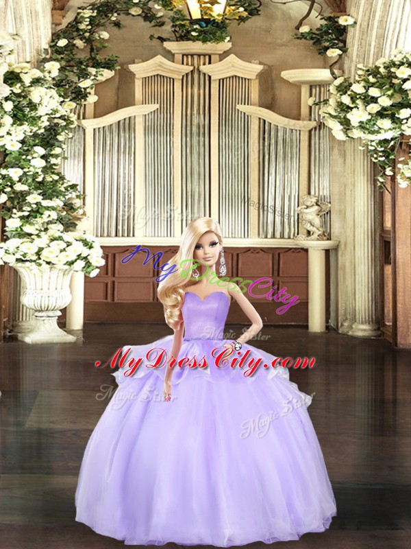 Clearance Lavender Lace Up Sweetheart Beading Ball Gown Prom Dress Organza Sleeveless