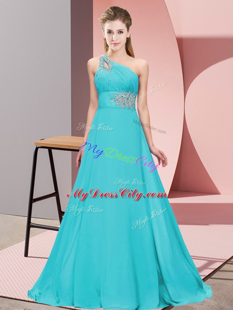 One Shoulder Sleeveless Prom Dress Beading Lace Up