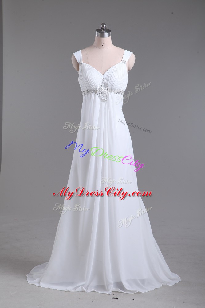 Beauteous Sleeveless Sweep Train Lace Up Beading Bridal Gown