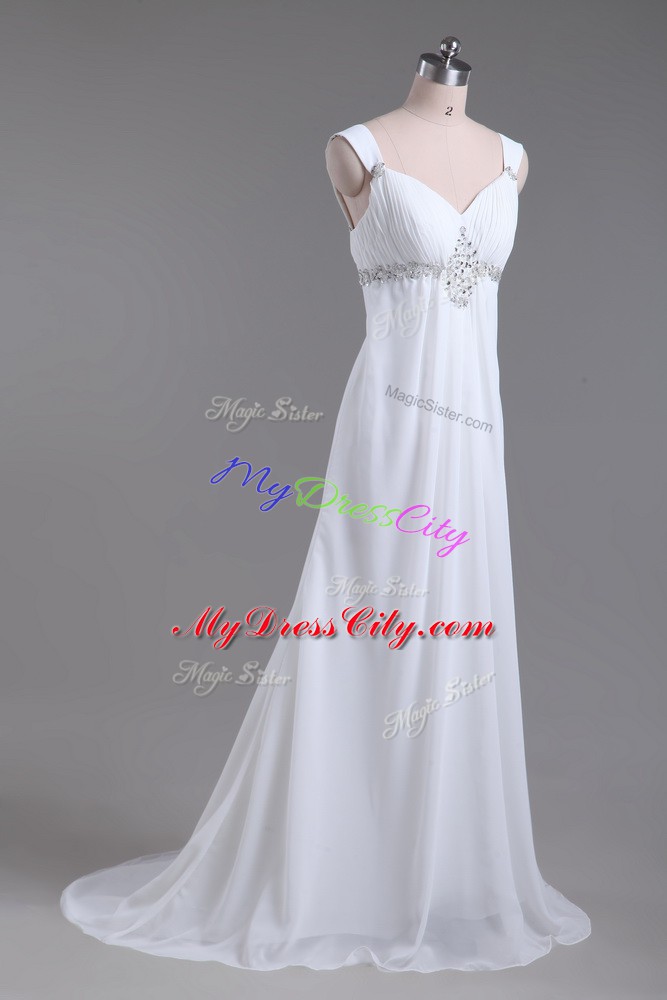 Beauteous Sleeveless Sweep Train Lace Up Beading Bridal Gown