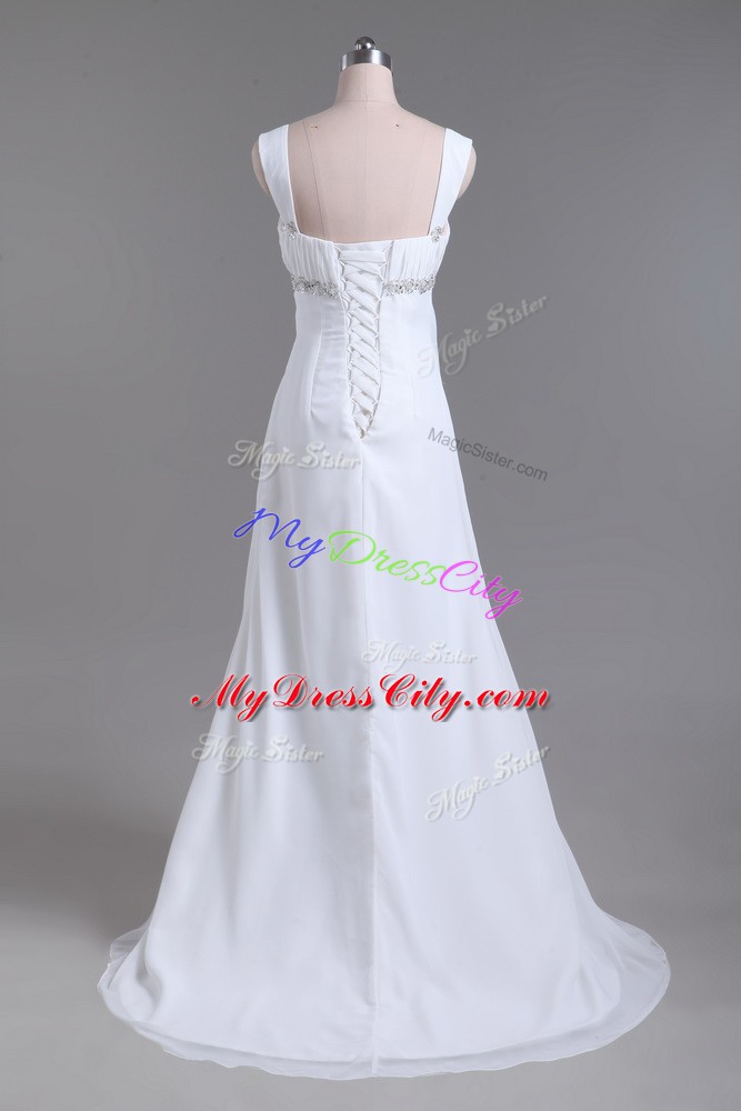 Beauteous Sleeveless Sweep Train Lace Up Beading Bridal Gown