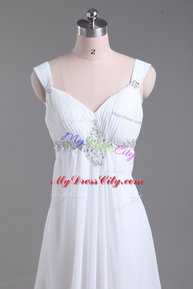 Beauteous Sleeveless Sweep Train Lace Up Beading Bridal Gown