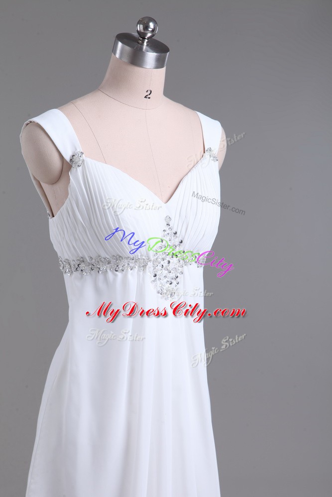 Beauteous Sleeveless Sweep Train Lace Up Beading Bridal Gown