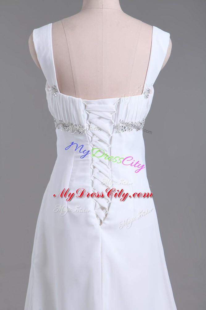 Beauteous Sleeveless Sweep Train Lace Up Beading Bridal Gown