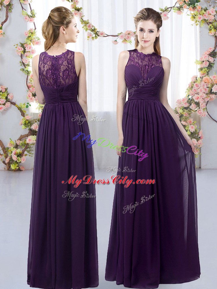 Dark Purple Bridesmaid Dresses Wedding Party with Lace High-neck Sleeveless Zipper