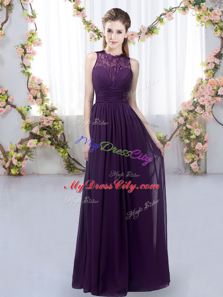 Dark Purple Bridesmaid Dresses Wedding Party with Lace High-neck Sleeveless Zipper