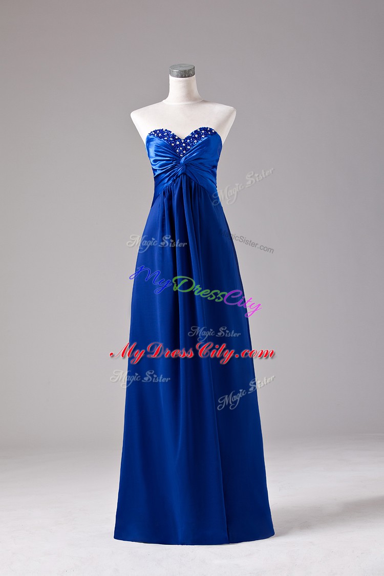 Flirting Royal Blue Sweetheart Neckline Beading and Ruching Evening Dress Sleeveless Lace Up