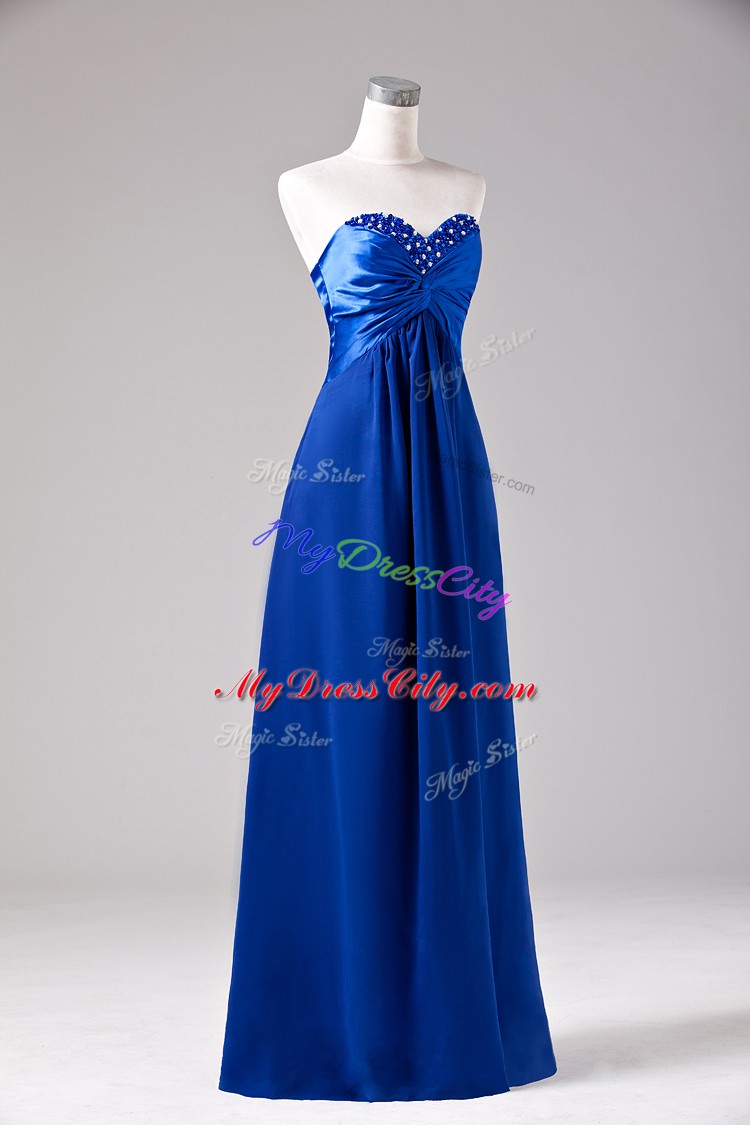 Flirting Royal Blue Sweetheart Neckline Beading and Ruching Evening Dress Sleeveless Lace Up