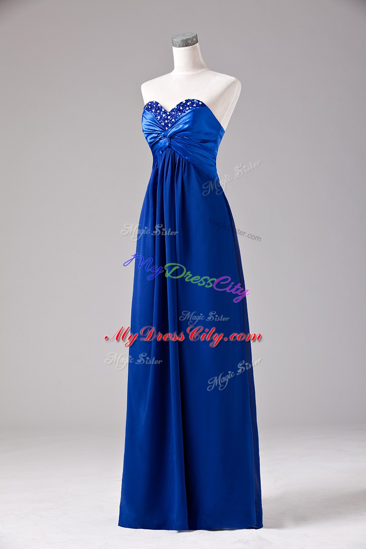 Flirting Royal Blue Sweetheart Neckline Beading and Ruching Evening Dress Sleeveless Lace Up