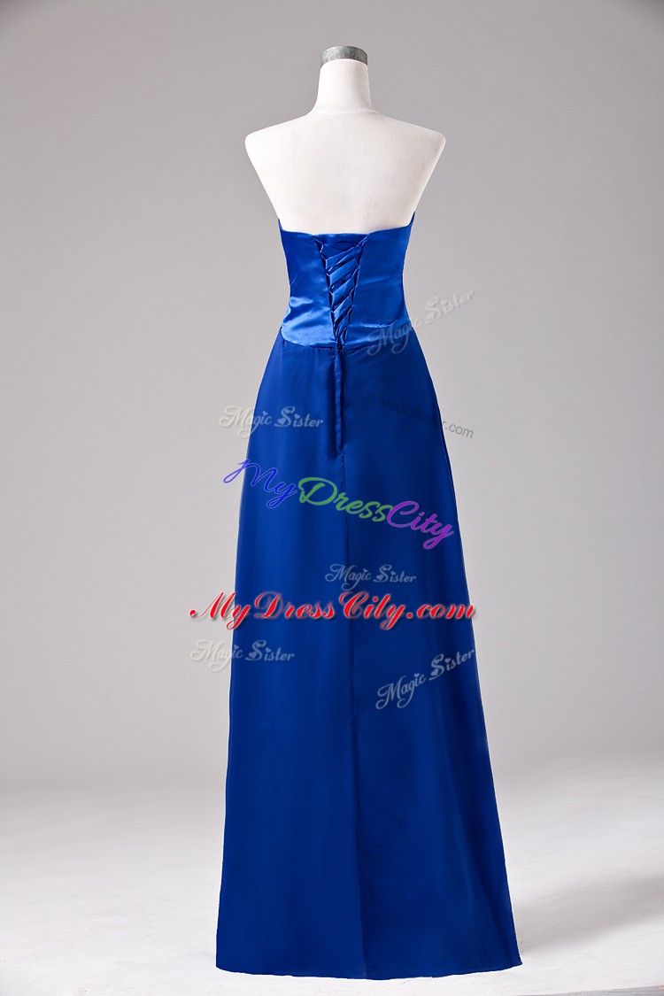 Flirting Royal Blue Sweetheart Neckline Beading and Ruching Evening Dress Sleeveless Lace Up