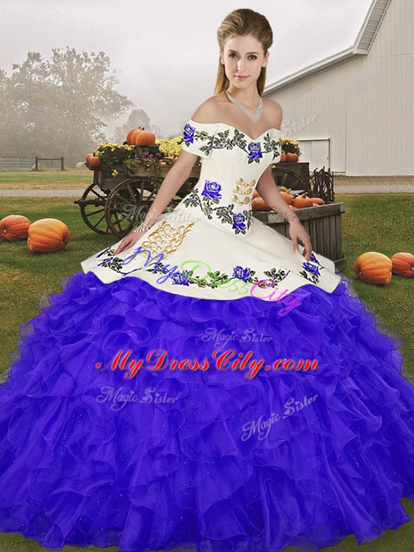 Deluxe Organza Sleeveless Floor Length Quinceanera Gown and Embroidery and Ruffles